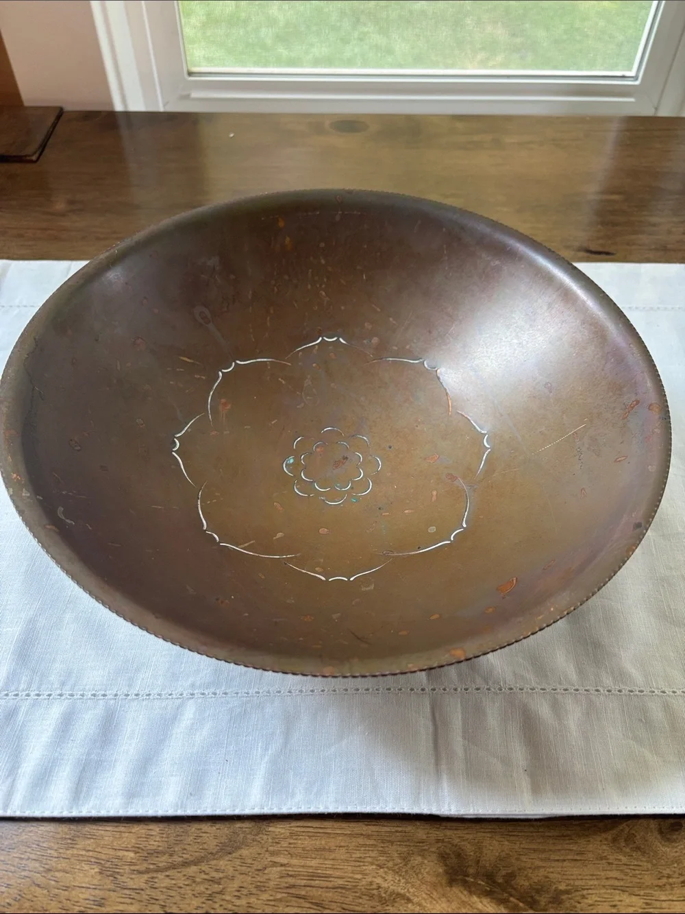 Vintage Solid Brass Lotus Flower Wood  Base MCM 11.5”